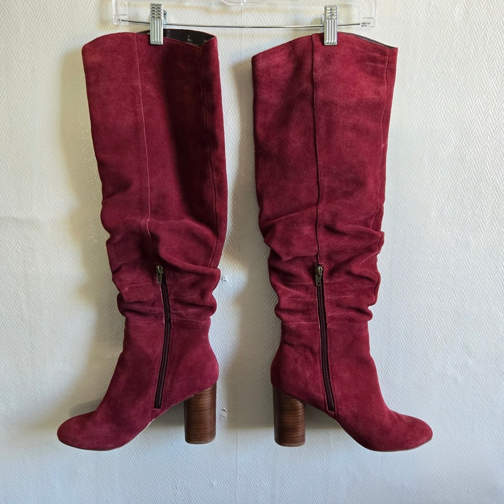 Bali Slouchy Suede Knee High Boots Rumba Red Boho Stacked Block Heel 8